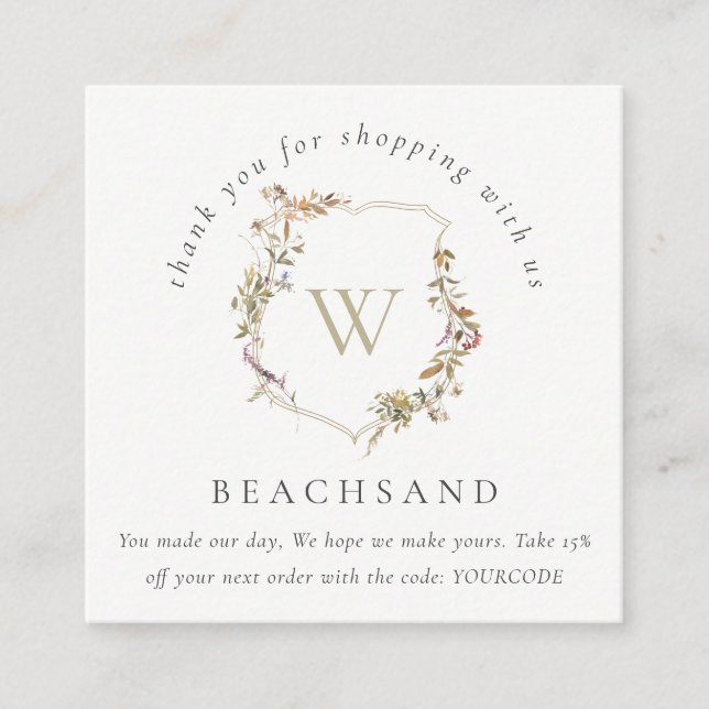 Tarjeta De Visita Cuadrada Dusky Pink Wildflower Escudo Gracias Por Comprar (Anverso)