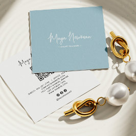 Tarjeta De Visita Cuadrada DUSTY AZUL MODA moderna Código QR mínimo