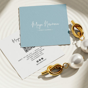 Tarjeta De Visita Cuadrada DUSTY AZUL MODA moderna Código QR mínimo