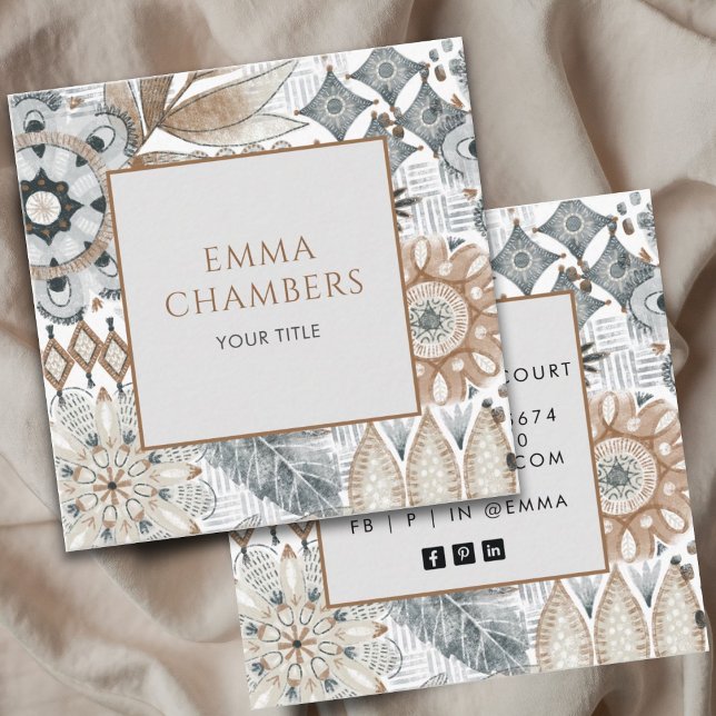 Tarjeta De Visita Cuadrada Earthy Boho (Subido por el creador)