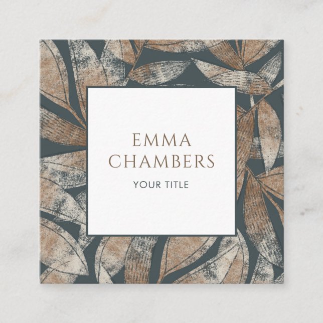 Tarjeta De Visita Cuadrada Earthy Boho Leaves (Anverso)