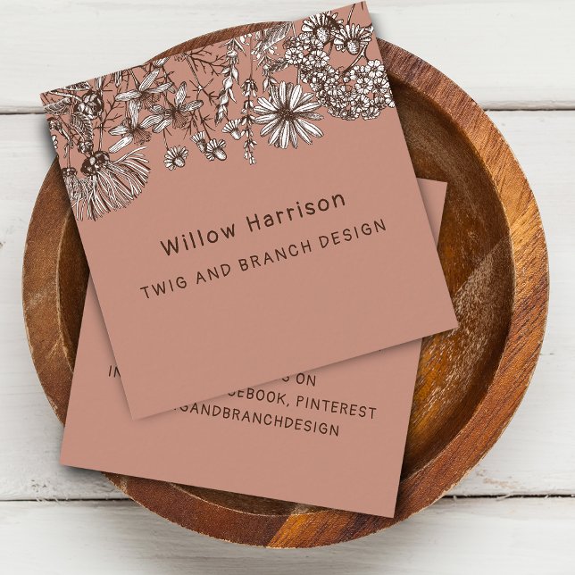 Tarjeta De Visita Cuadrada Earthy Whimsical Wildflowers (Earthy Whimsical Wildflowers Square Business Card)