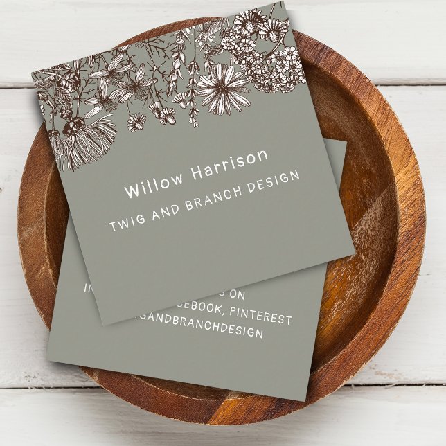 Tarjeta De Visita Cuadrada Earthy Whimsical Wildflowers (Earthy Whimsical Wildflowers Square Business Card)