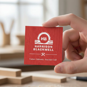 Tarjeta De Visita Cuadrada Ebanista Monograma Madera Roja Profesional