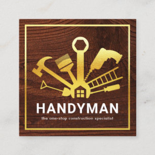 Tarjeta De Visita Cuadrada Edificio del Hogar de Herramientas de Mano de Oro