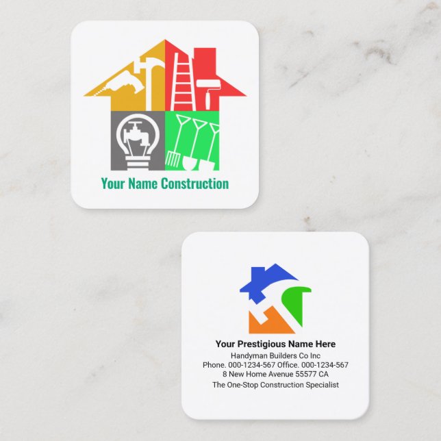 Tarjeta De Visita Cuadrada Edificios de edificación de herramientas especiale (Anverso / Reverso)