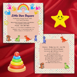 Tarjeta De Visita Cuadrada Editable Cute Rainbow Dino Preschool Card Design