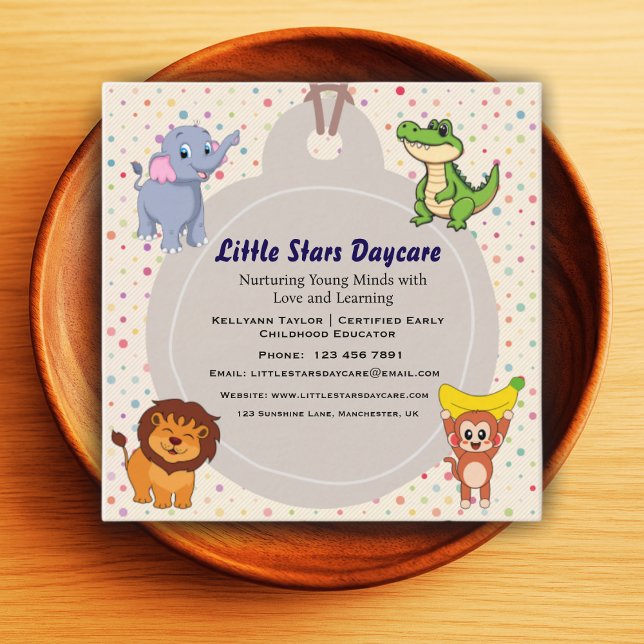 Tarjeta De Visita Cuadrada Editable Cute Safari Animals Nursery Card Design  (Subido por el creador)