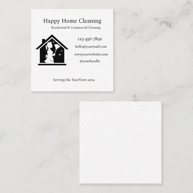 Tarjeta De Visita Cuadrada Editable House Cleaning Business Card  (Anverso / Reverso)