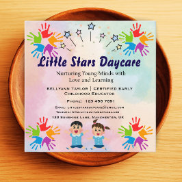 Tarjeta De Visita Cuadrada Editable Rainbow Handprint Nursery Card Design 