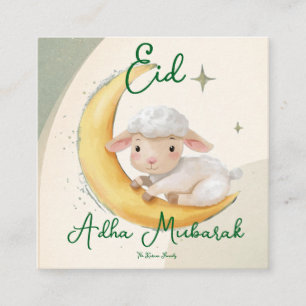 Tarjeta De Visita Cuadrada Eid Al Adha Verde Polvoriento Oveja Linda 