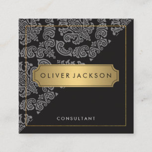 Tarjeta De Visita Cuadrada Ejecutivo Damask Negro Oro