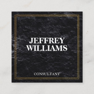 Tarjeta De Visita Cuadrada Ejecutivo   Doble Borde Dorado   Negro Pizarra