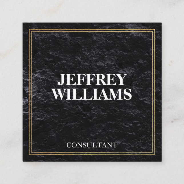 Tarjeta De Visita Cuadrada Ejecutivo | Doble Borde Dorado | Negro Pizarra (Anverso)