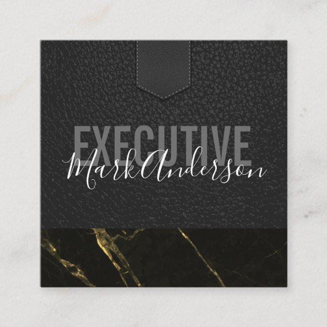 Tarjeta De Visita Cuadrada Ejecutivo | Serie Signature Mármol de oro negro (Anverso)