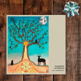 Tarjeta De Visita Cuadrada El Árbol De La Vida Se Conecta Con El Código QR De