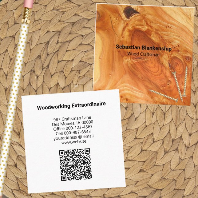 Tarjeta De Visita Cuadrada El artesano de madera finalizó el código QR Knot d (square business card front and back template)