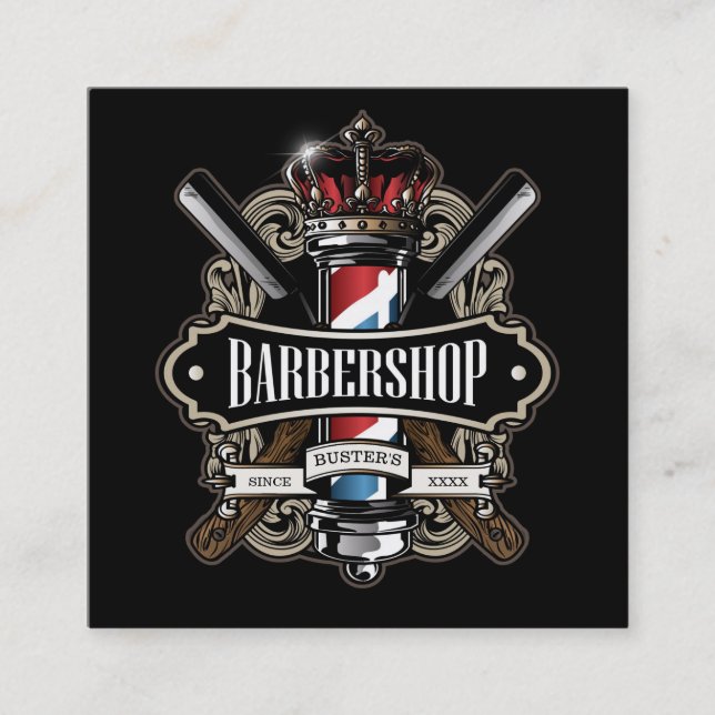 Tarjeta De Visita Cuadrada El cuadrado elegante de la barbería personaliza (Anverso)