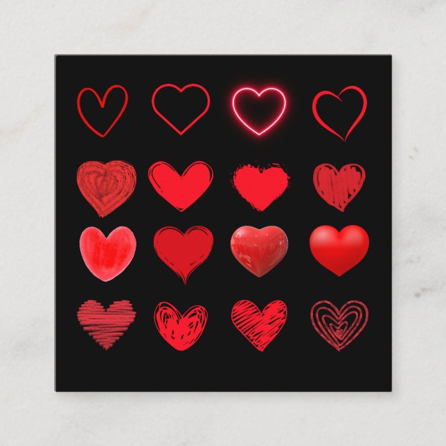 Tarjeta De Visita Cuadrada El día de San Valentín Cute Red Heart Design (Anverso)