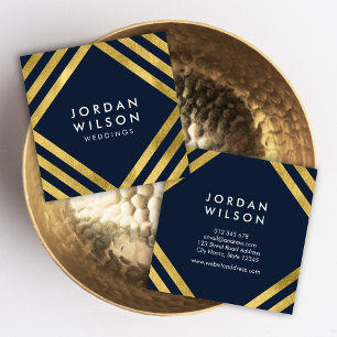 Tarjeta De Visita Cuadrada El falso cuadrado azul elegante del oro alinea