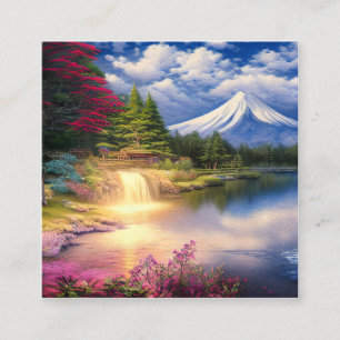 Tarjeta De Visita Cuadrada El Fuji acuarela es la montaña más alta de Japón