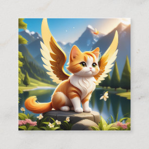 Tarjeta De Visita Cuadrada El jengibre es un hermoso gato ángel con alas. Ell