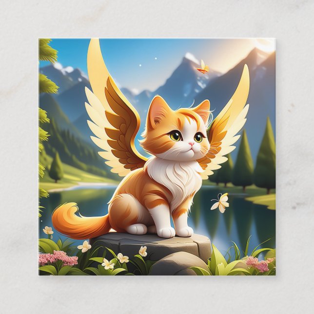 Tarjeta De Visita Cuadrada El jengibre es un hermoso gato ángel con alas. Ell (Anverso)