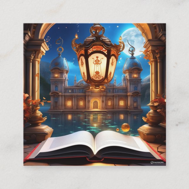 Tarjeta De Visita Cuadrada El libro mágico en un mundo utópico misterioso (Anverso)