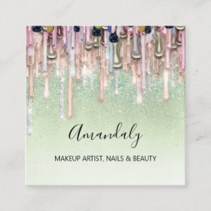 Tarjeta De Visita Cuadrada El logo del Purpurina de las uñas maquilladoras S