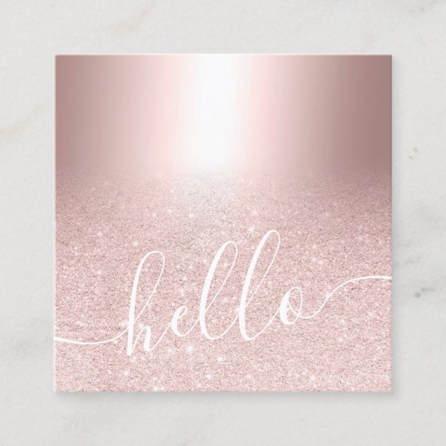 Tarjeta De Visita Cuadrada El pelo del maquillaje subió hola metálico del (Anverso)