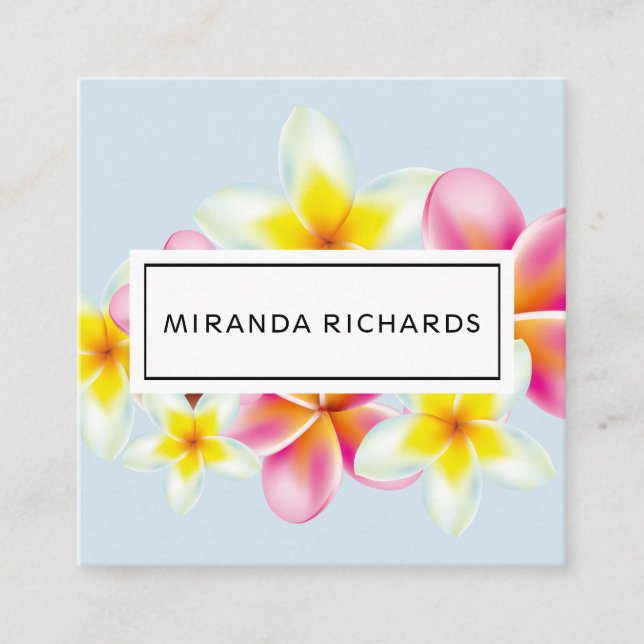 Tarjeta De Visita Cuadrada El Plumeria hermoso florece acento tropical (Anverso)