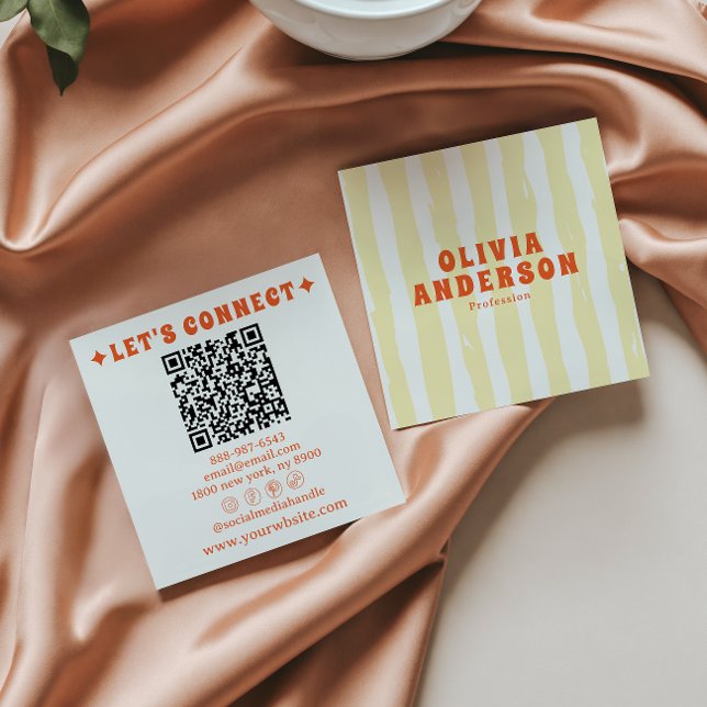 Tarjeta De Visita Cuadrada El retro negrita de 70 Boho Groovy Funky trendy QR (Subido por el creador)