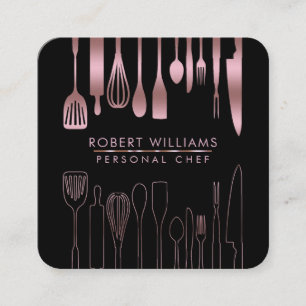 Tarjeta De Visita Cuadrada El utensilio color de rosa de la cocina del