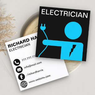 Tarjeta De Visita Cuadrada Electricista de clavija de alimentación azul moder