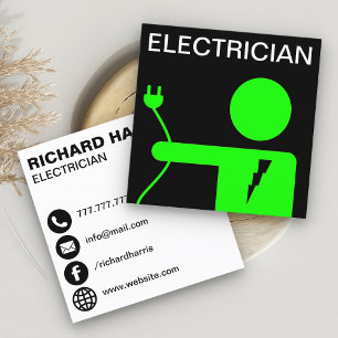 Tarjeta De Visita Cuadrada Electricista de enchufes eléctricos de energía ver