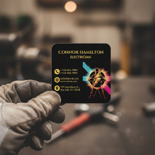 Tarjeta De Visita Cuadrada Electricista moderno con estilo genial y relámpago