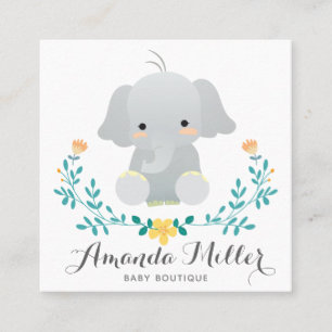 Tarjeta De Visita Cuadrada Elefante lindo ajustado para el negocio del bebé