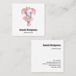 Tarjeta De Visita Cuadrada Elefante rosa y gris suave Ballerina