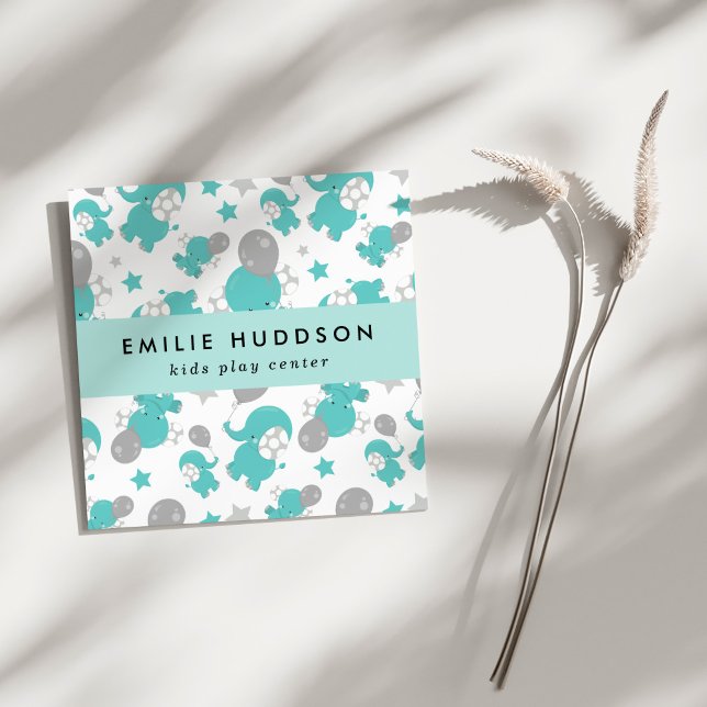 Tarjeta De Visita Cuadrada Elefantes Azules, Centro de Juegos Infantiles, Cen (Subido por el creador)