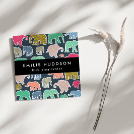 Tarjeta De Visita Cuadrada Elefantes Coloridos, Centro de Juegos, Centro de A