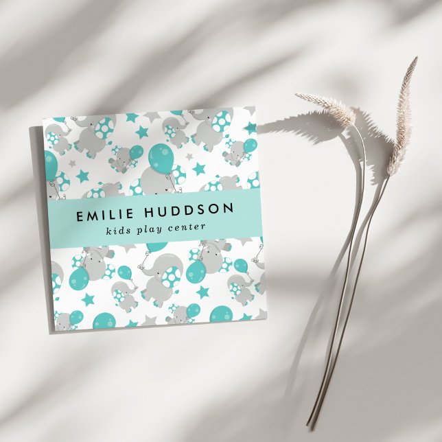 Tarjeta De Visita Cuadrada Elefantes Cutes, Centro de Juegos Infantiles, Cent (Subido por el creador)