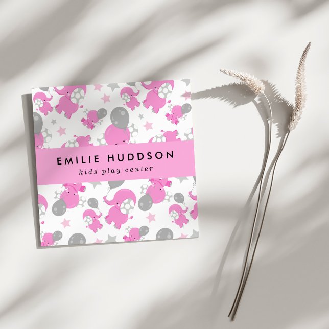 Tarjeta De Visita Cuadrada Elefantes Rosa, Centro de Juegos Infantiles, Centr (Subido por el creador)