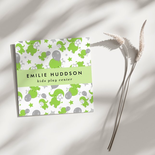 Tarjeta De Visita Cuadrada Elefantes Verdes, Centro de Juegos Infantiles, Cen (Subido por el creador)