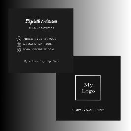 Tarjeta De Visita Cuadrada Elegancia de logotipo blanco negro