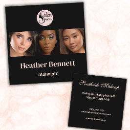 Tarjeta De Visita Cuadrada Elegant Black 3 Photo Square Makeup Artist