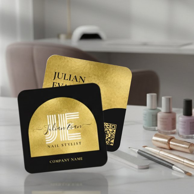 Tarjeta De Visita Cuadrada Elegant Black and Gold Shiny Glitter Beauty (Elegant Black and Gold Shiny Glitter Beauty Square Business Card)