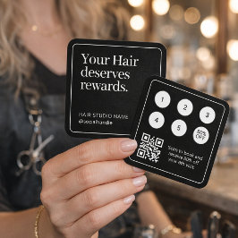 Tarjeta De Visita Cuadrada Elegant Black and White Loyalty Card  QR Code