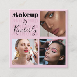 Tarjeta De Visita Cuadrada Elegant Blush Pink Black Script 3 Photo