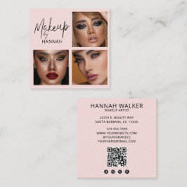 Tarjeta De Visita Cuadrada Elegant Blush Pink Black Script 3 Photo Makeup 