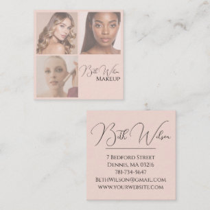 Tarjeta De Visita Cuadrada Elegant Blush Rosa Belleza Empresarial Foto Cuadra